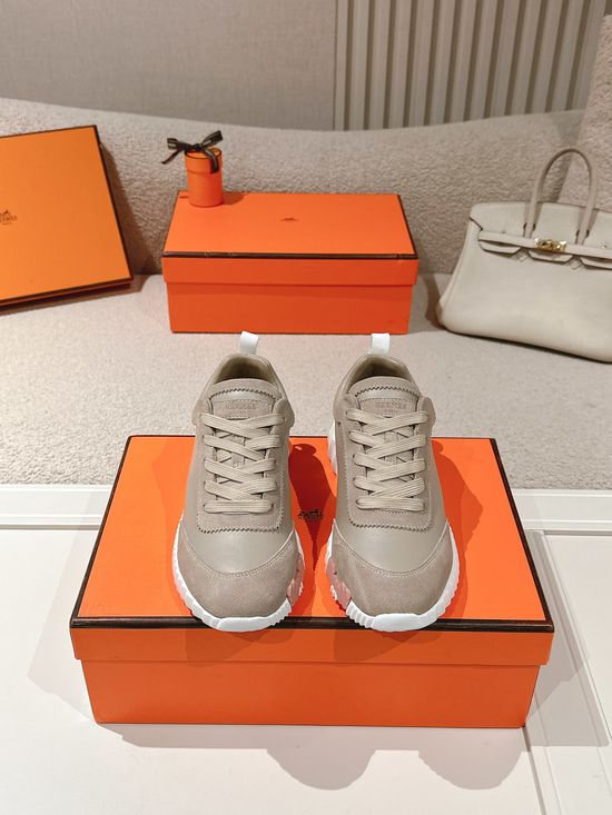 Hermes Classic Casual Comfortable Suede Canvas Chunky Sneakers
