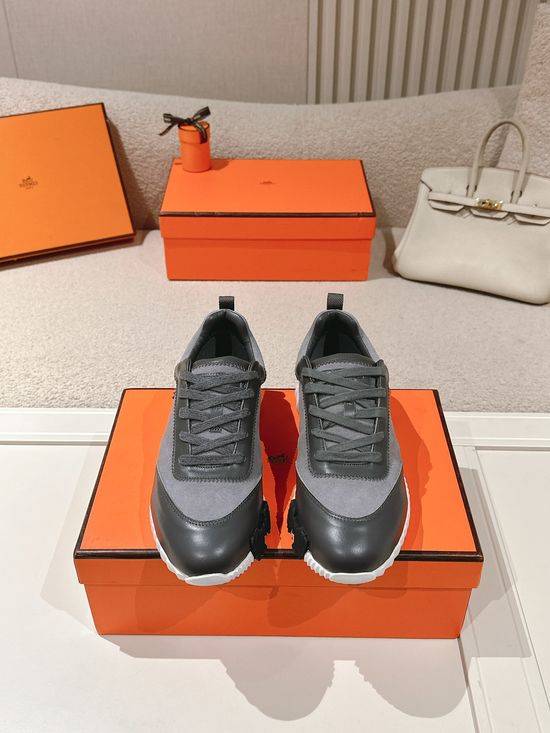 Hermes Classic Casual Comfortable Suede Canvas Chunky Sneakers