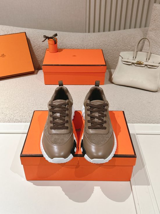 Hermes Classic Casual Comfortable Suede Canvas Chunky Sneakers