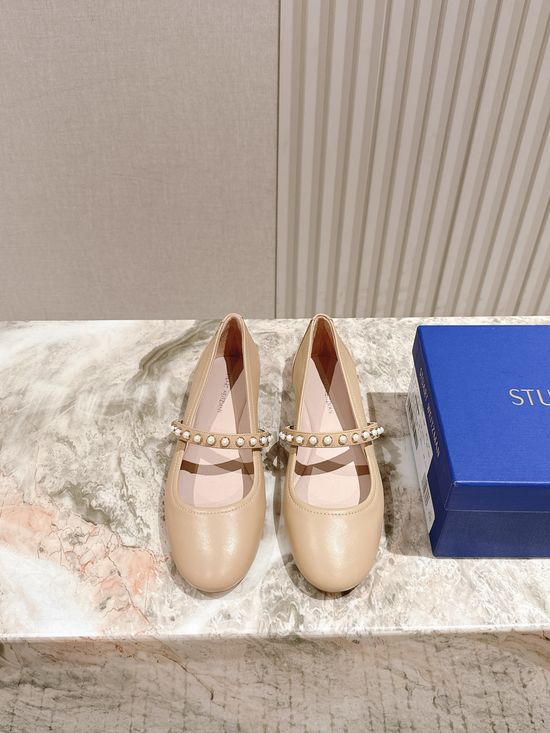 Stuart Weitzman Elegant Suede Leather Round Toe Buckle Flats