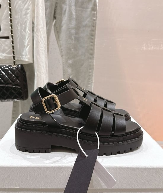 Prada Cross Strap Thick Sole Lightweight Comfortable Beach Sandals