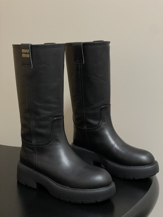 Miu Miu Premium Leather Mid-calf Boots with Soft Warm Lining