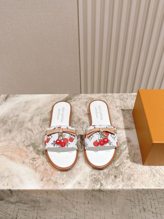 Louis Vuitton Printed Leather Comfortable Casual Flat Slides