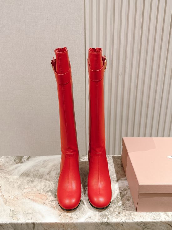 Miu Miu Genuine Leather Durable Sole Fashion Ankle Tall Boots