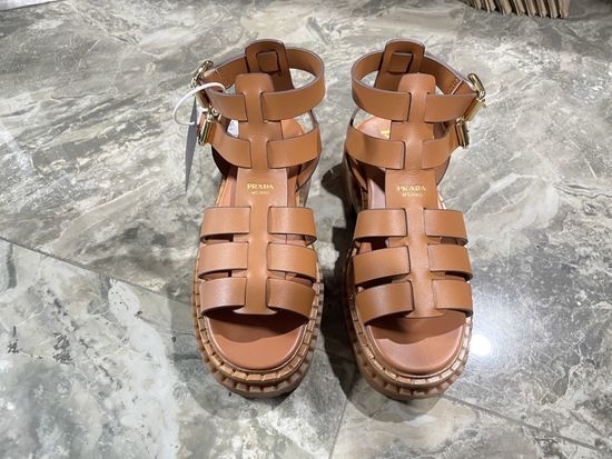 Prada Genuine Leather Non Slip Platform Roman Sandals