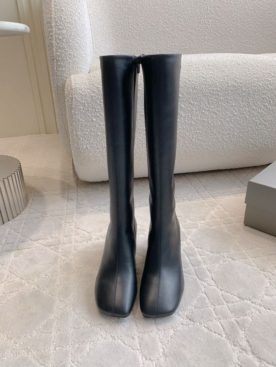 Balenciaga Square Toe Block Heel Knee High Leather Boot