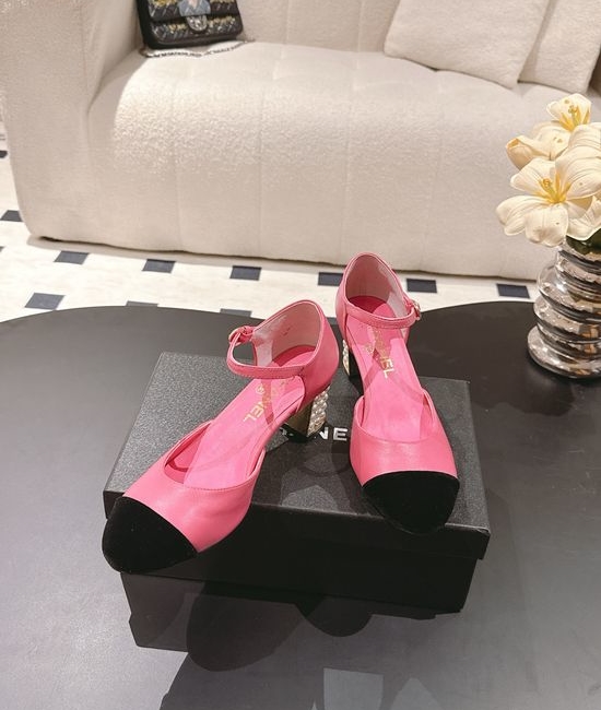 Chanel Elegant Pearl Heel Mary Jane Leather Shoes