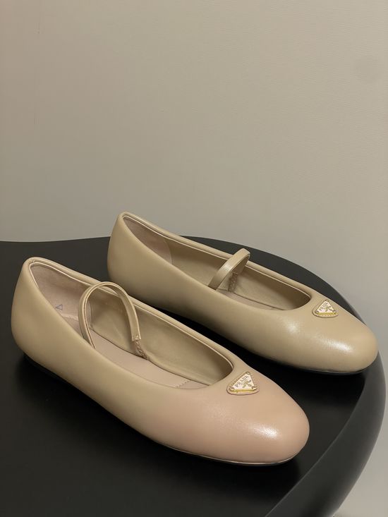 Prada Soft Leather Padded Ballet Flats With Metal Buckle