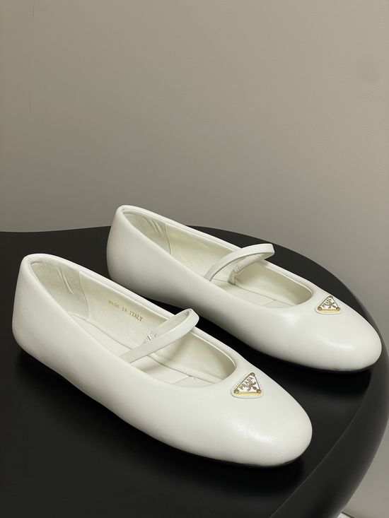 Prada Soft Leather Padded Ballet Flats With Metal Buckle