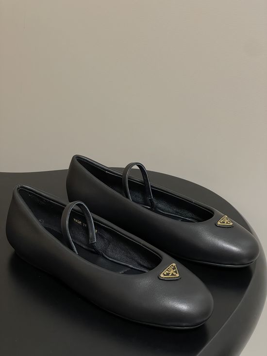 Prada Soft Leather Padded Ballet Flats With Metal Buckle