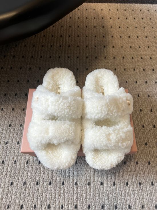 Miu Miu Genuine Wool Lined Slippers Warm Anti Slip