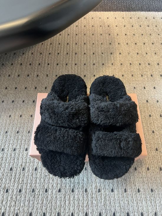 Miu Miu Genuine Wool Lined Slippers Warm Anti Slip