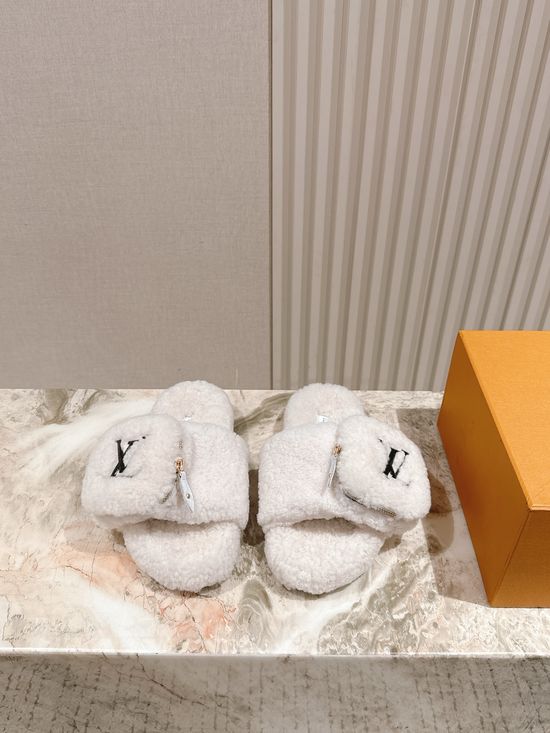 Louis Vuitton Shearling Lined Wool Slide Sandals Thick Sole