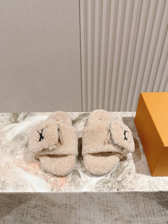 Louis Vuitton Shearling Lined Wool Slide Sandals Thick Sole