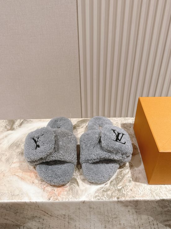 Louis Vuitton Shearling Lined Wool Slide Sandals Thick Sole