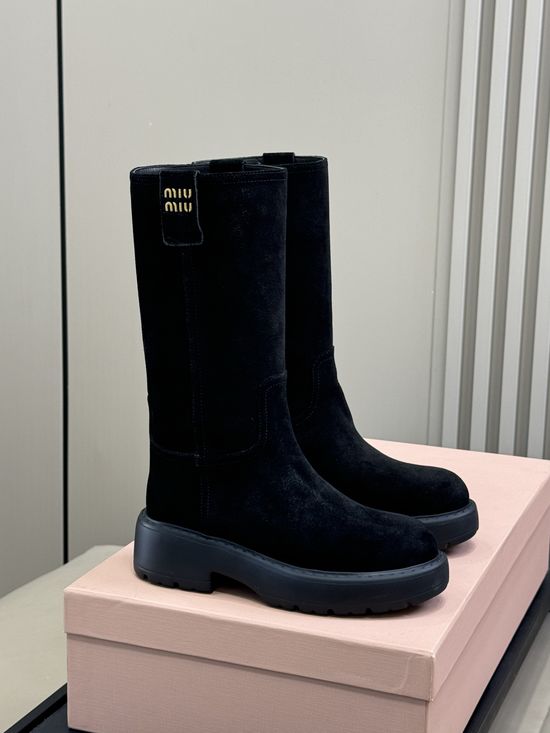 Miu Miu Warm Lined Mid Calf Boots with Leather Upper