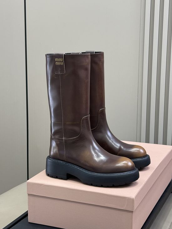 Miu Miu Warm Lined Mid Calf Boots with Leather Upper