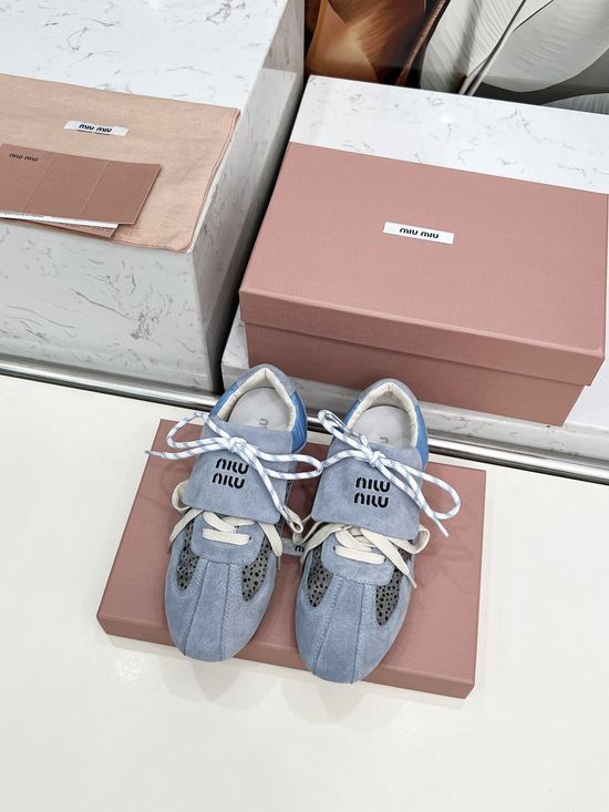 Miu Miu Suede Horse Hair Stitching Lightweight Comfortable Casual Sneakers