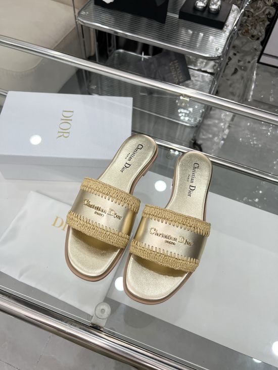 Christian Dior Handwoven Raffia Casual Summer Slides