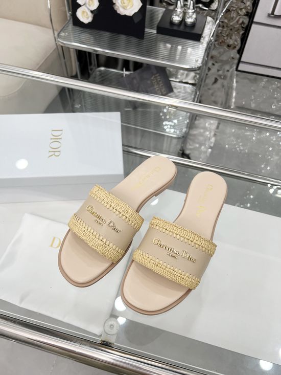 Christian Dior Handwoven Raffia Casual Summer Slides