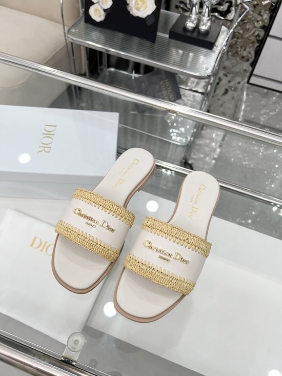 Christian Dior Handwoven Raffia Casual Summer Slides