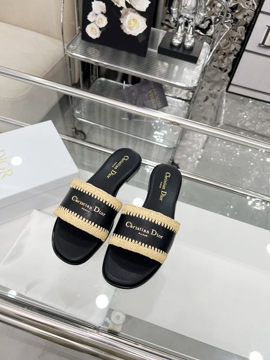 Christian Dior Handwoven Raffia Casual Summer Slides