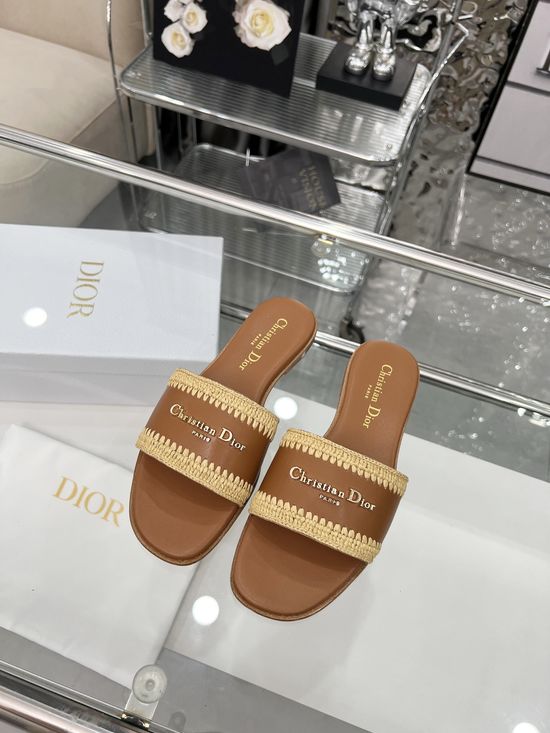 Christian Dior Handwoven Raffia Casual Summer Slides