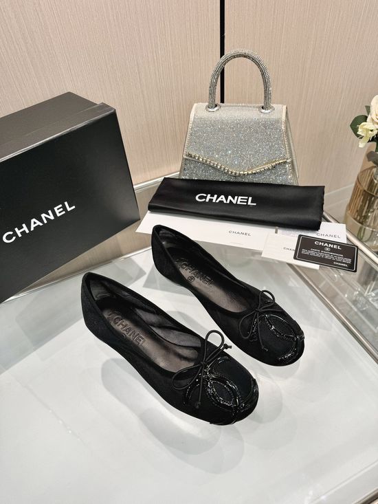 Chanel Genuine Leather Bow Decor Comfortable Ballet Mary Jane Shoes