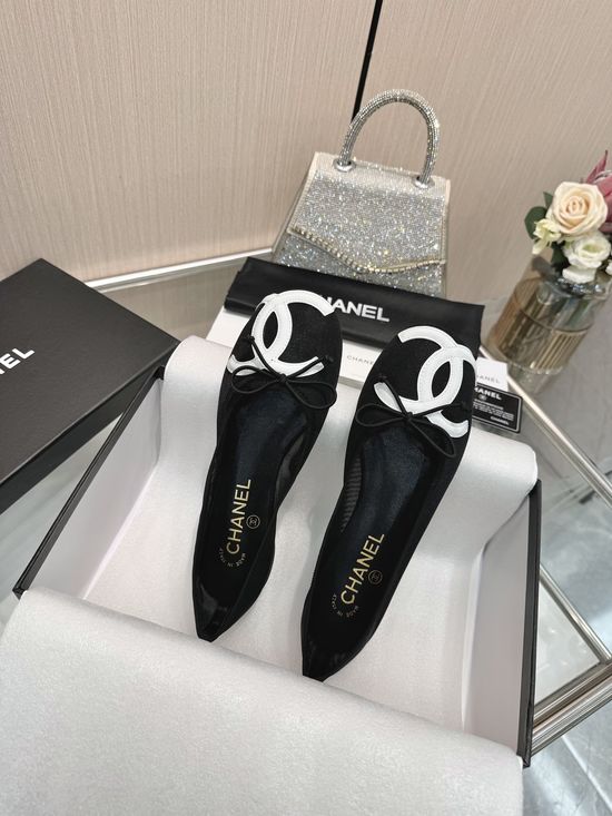 Chanel Genuine Leather Bow Decor Comfortable Ballet Mary Jane Shoes