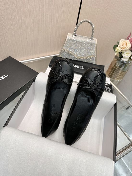 Chanel Genuine Leather Bow Decor Comfortable Ballet Mary Jane Shoes
