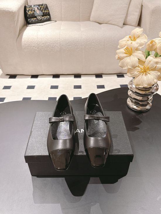 Chanel Bow Decor Flat Mary Jane Shoes Soft Leather Upper