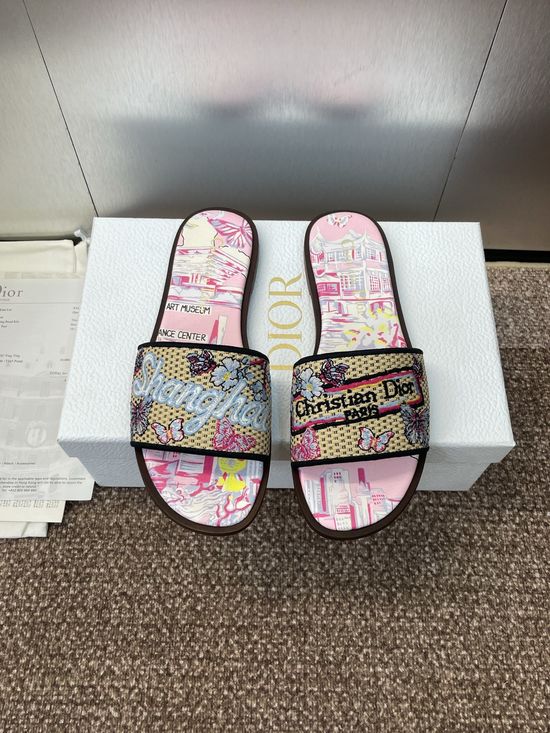 Christian Dior Embroidered Flat Slip-On Sandals with Round Toe