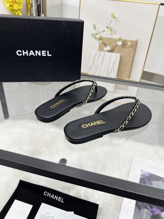 Chanel Classic Soft Slippers Black White Leather Upper Sole