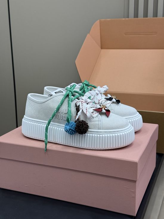 Miu Miu Casual Leather Sneakers with Removable Cute Decor