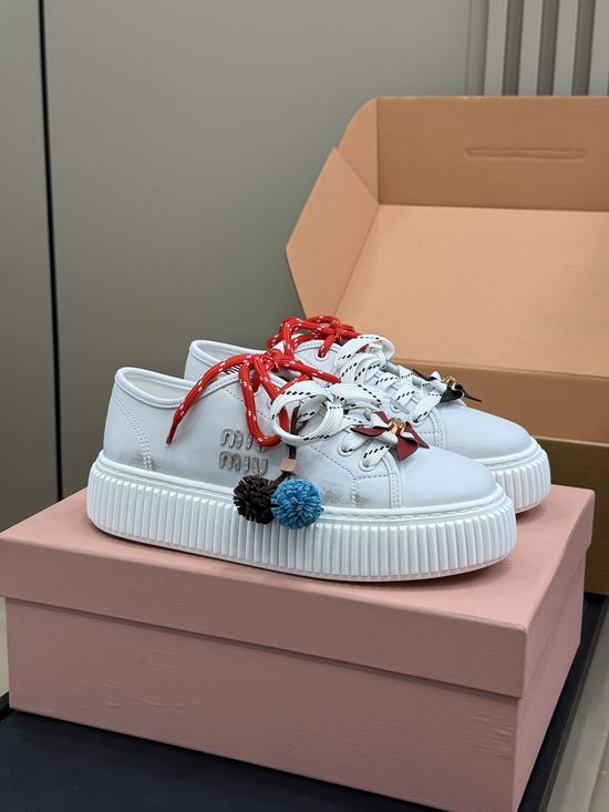 Miu Miu Casual Leather Sneakers with Removable Cute Decor