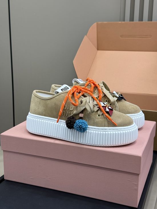 Miu Miu Casual Leather Sneakers with Removable Cute Decor