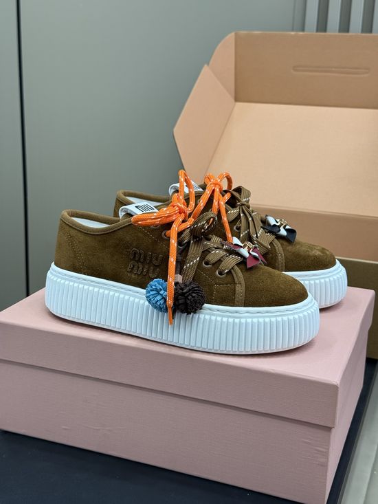 Miu Miu Casual Leather Sneakers with Removable Cute Decor