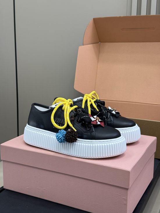 Miu Miu Casual Leather Sneakers with Removable Cute Decor