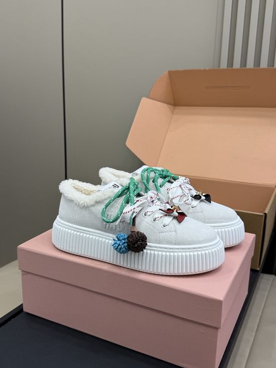 Miu Miu Cute Charm-adorned Leather Shoes with Wool Lining