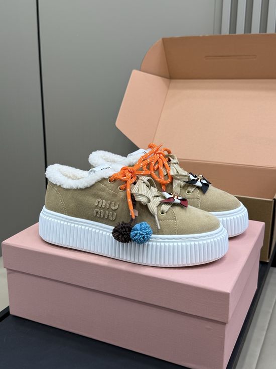 Miu Miu Cute Charm-adorned Leather Shoes with Wool Lining
