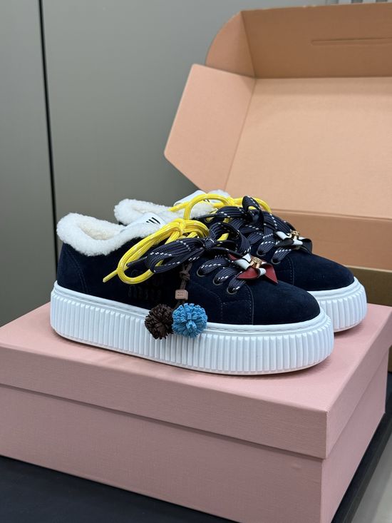 Miu Miu Cute Charm-adorned Leather Shoes with Wool Lining