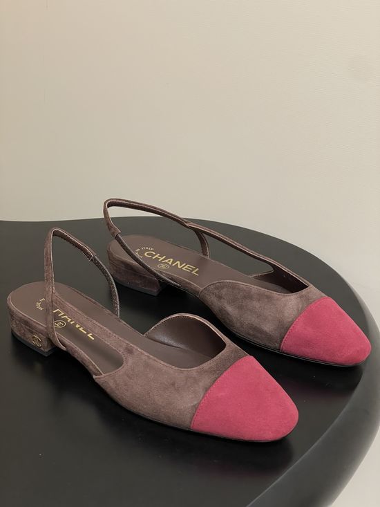 Chanel Classic Suede Slingback Sandals Square Toe Leather Lined