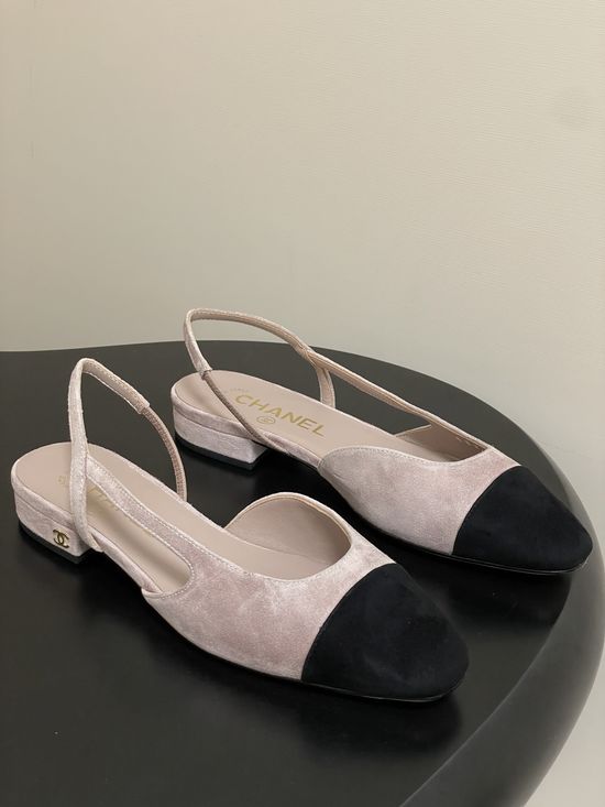 Chanel Classic Suede Slingback Sandals Square Toe Leather Lined