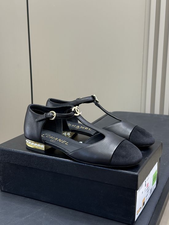 Chanel Mary Jane Shoes With Pearl Accent And Velvet Toe