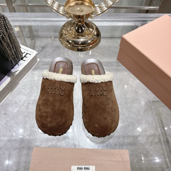 Miu Miu Wool Lined Closed Toe Clogs with Wooden Sole