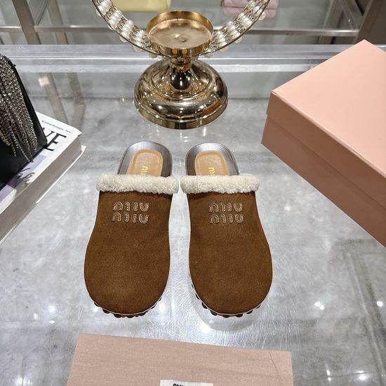 Miu Miu Wool Lined Closed Toe Clogs with Wooden Sole