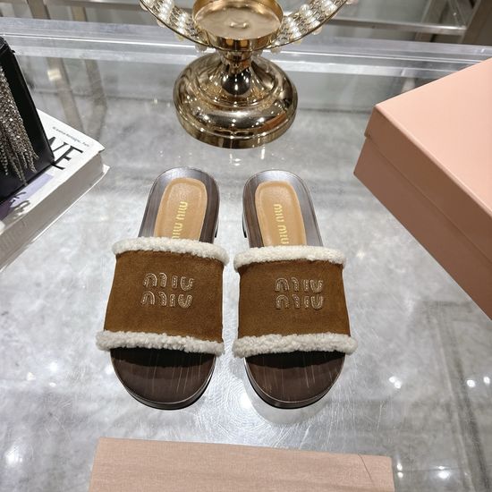 Miu Miu Wool Lined Open Toe Clogs with Wooden Sole