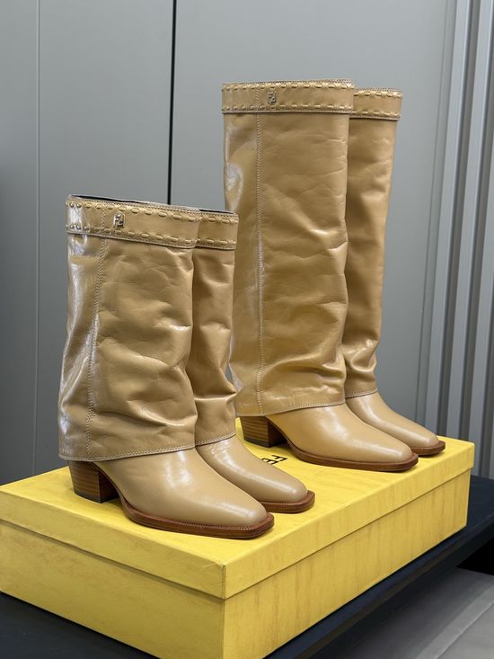 Fendi Trendy Wrapped Heel Calf High Leather Boots
