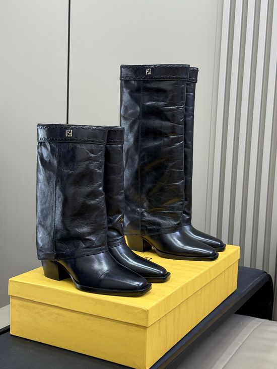 Fendi Trendy Wrapped Heel Calf High Leather Boots