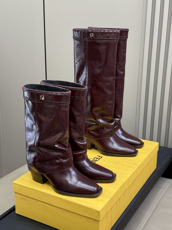 Fendi Trendy Wrapped Heel Calf High Leather Boots